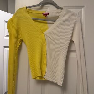 STAUD Two-Tone Yellow and White Cardigan